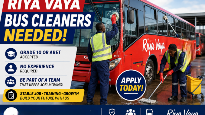 How to Apply for Riya Vaya Bus Cleaner Jobs in South Africa 2026